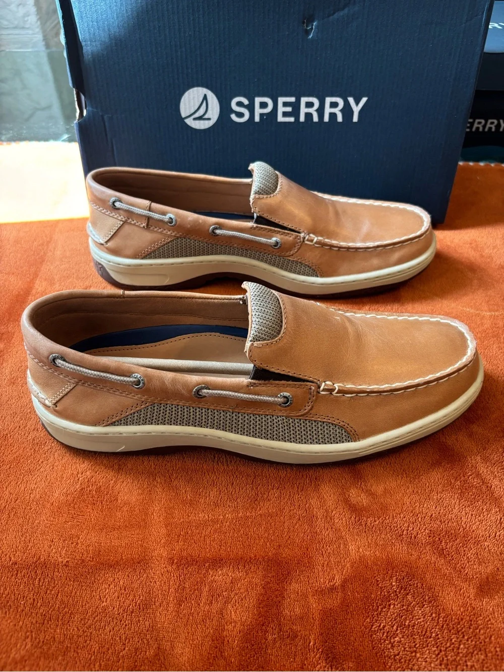 Sperry Men's Slip-On Boat Shoes in Tan/Brown